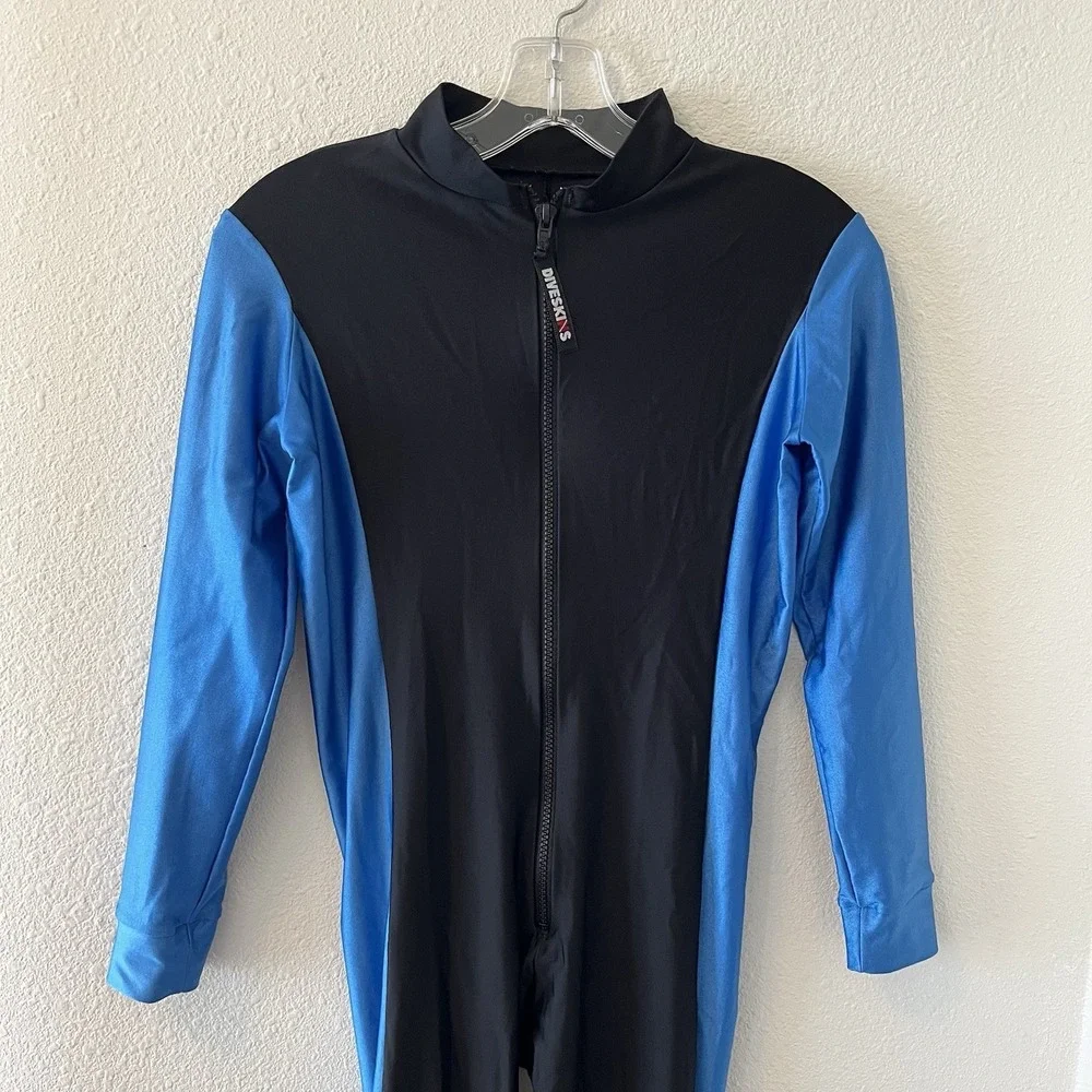 Diveskins By Oztek Wetsuit Ladies Large Black/Blue Zip Front Lightweight - Picture 3 of 13
